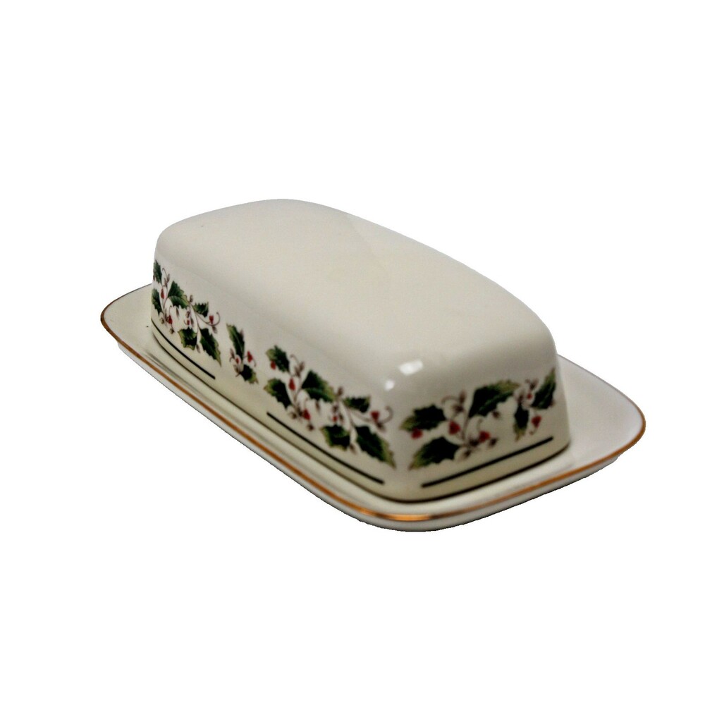 VTG Butter Dish With Lid Holly Holiday Fine China Japan Christmas